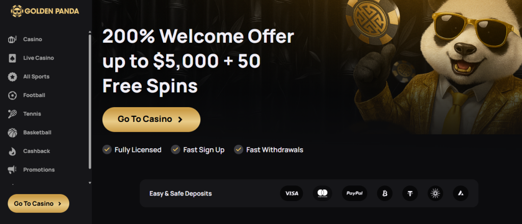 screenshot of golden panda index page showing sleek design and main menu golden panda - best online casino sites malaysia